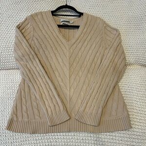 Tommy Hilfiger Tan V-Neck Cable Sweater